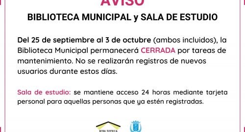 CIERRE TEMPORAL DE LA BIBLIOTECA MUNICIPAL POR TAREAS DE MANTENIMIENTO