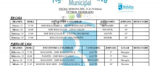 Agenda Deportiva Municipal del 13 al 19 de febrero de 2017
