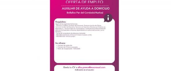 OFERTA DE EMPLEO: AUXILIAR DE AYUDA A DOMICILIO