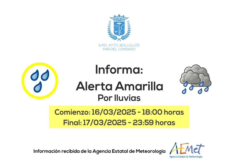 ALERTA AMARILLA EN EL CONDADO POR METEOROLOGÍA ADVERSA 16-17 marzo 2025