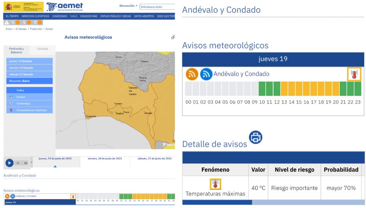 AVISO ALERTA NARANJA POR ALTAS TEMPERATURAS - 19 JUNIO 2025