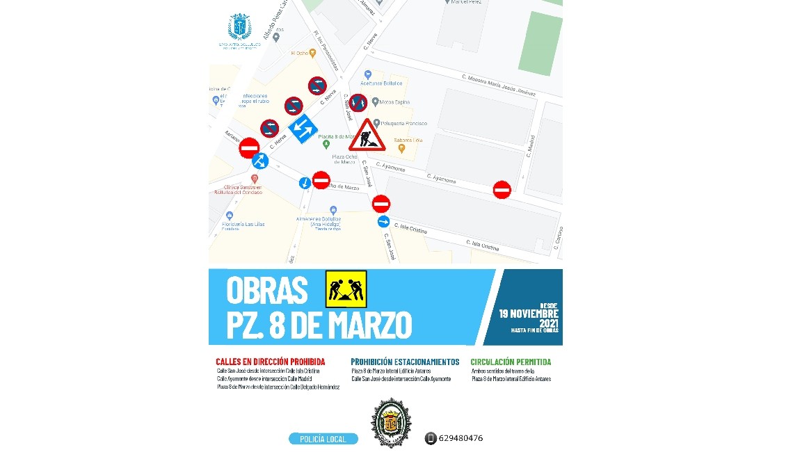 MODIFICACIONES EN LA CIRCULACIÓN Y PROHIBICIONES DE ESTACIONAMIENTO POR OBRAS EN PLAZA OCHO DE MARZO