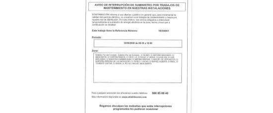 AVISO DE INTERRUPCIÓN DEL SUMINISTRO ELÉCTRICO EL 10 DE MAYO DE 2026