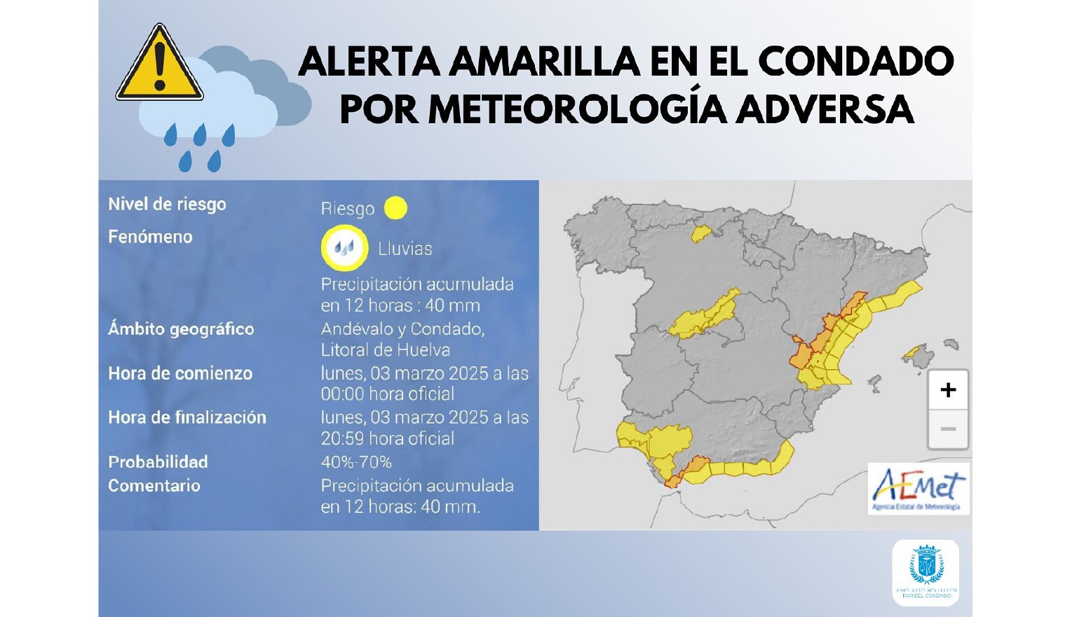 ALERTA AMARILLA EN EL CONDADO POR METEOROLOGÍA ADVERSA - 3 marzo 2025