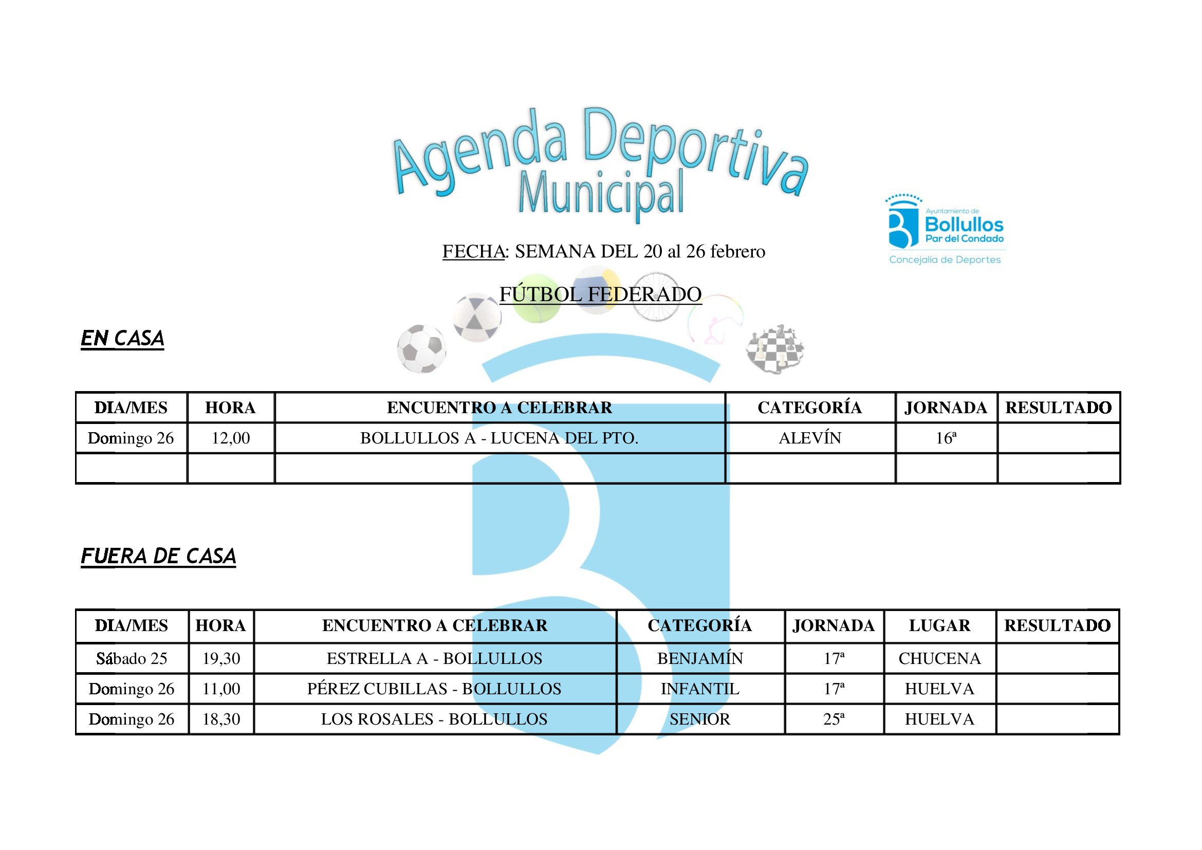 Agenda Deportiva Municipal del 20 al 26 de Febrero