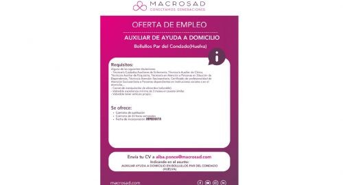 OFERTA DE EMPLEO: AUXILIAR DE AYUDA A DOMICILIO – INCORPORACIÓN INMEDIATA