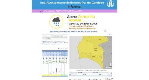 AVISO AMARILLO POR FENÓMENOS METEOROLÓGICOS ADVERSOS 19 diciembre 2025