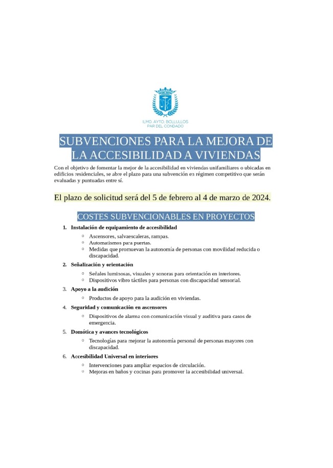 INFORMACIÓN SOBRE SUBVENCIONES PARA LA MEJORA DE LA ACCESIBILIDAD A VIVIENDAS