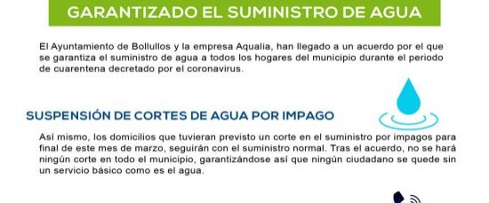 EL AYUNTAMIENTO GARANTIZA EL SUMINISTRO DE AGUA EN TODOS LOS HOGARES DE BOLLULLOS