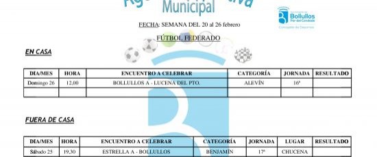 Agenda Deportiva Municipal del 20 al 26 de Febrero