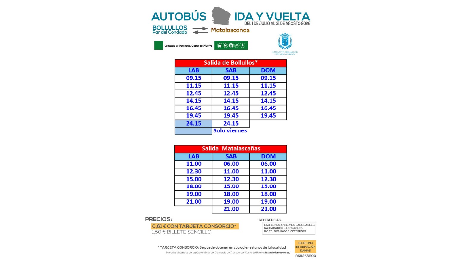 AUTOBÚS BOLLULLOS-MATALASCAÑAS VERANO 2026