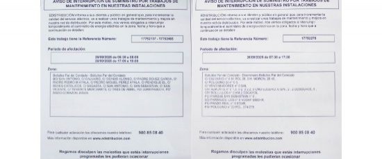 ENDESA AVISA DEL CORTE DE SUMINISTRO ELÉCTRICO PARA EL VIERNES 26 DE SEPTIEMBRE
