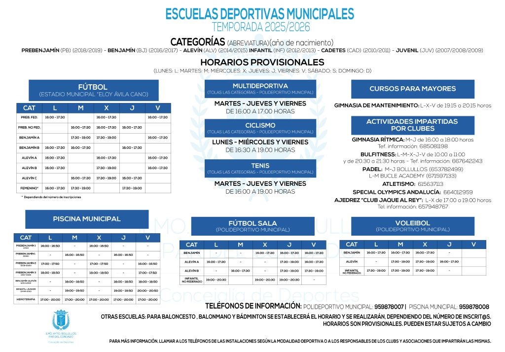 APERTURA DEL PLAZO DE INSCRIPCIÓN EN LAS ESCUELAS DEPORTIVAS MUNICIPALES 2025/2026