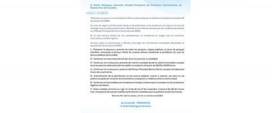 BANDO PRÓRROGA NUEVAS RESTRICCIONES PARA BOLLULLOS - 17 NOVIEMBRE 2020