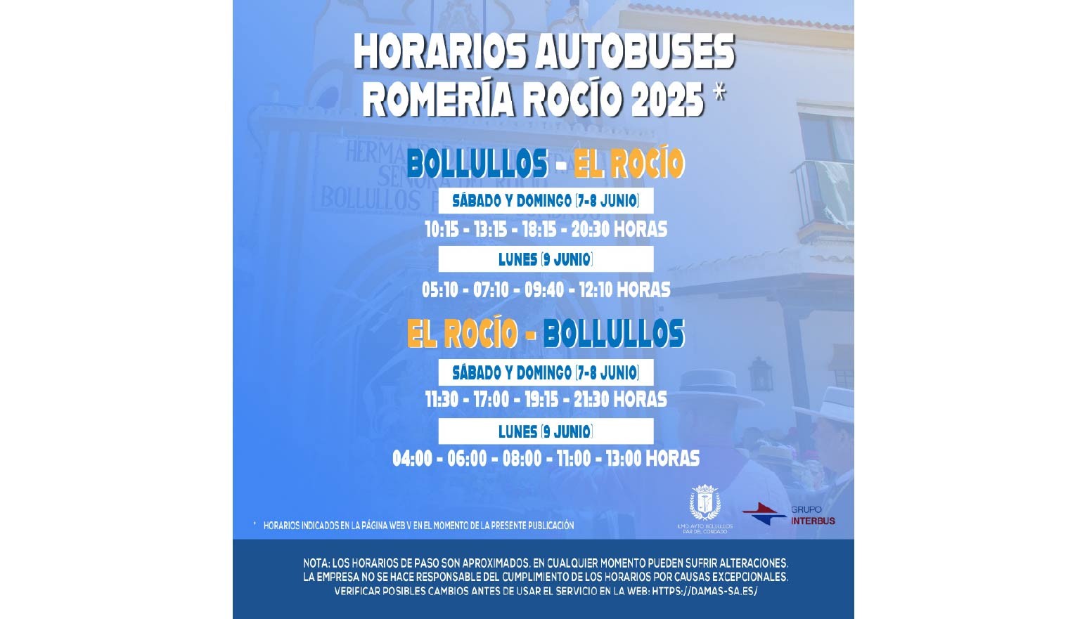 HORARIOS AUTOBUSES ROMERÍA DEL ROCÍO 2025