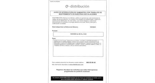 AVISO DE INTERRUPCIÓN DEL SUMINISTRO ELÉCTRICO EL 10 DE MAYO DE 2026