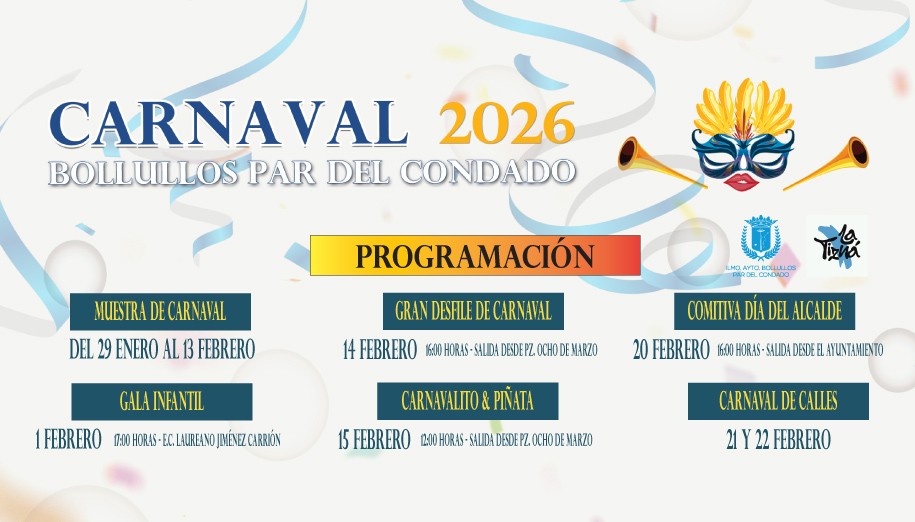 PROGRAMACIÓN CARNAVAL 2026 DE BOLLULLOS PAR DEL CONDADO