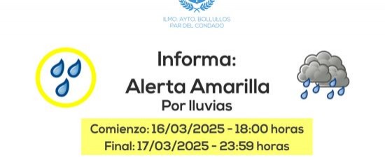 ALERTA AMARILLA EN EL CONDADO POR METEOROLOGÍA ADVERSA 16-17 marzo 2025
