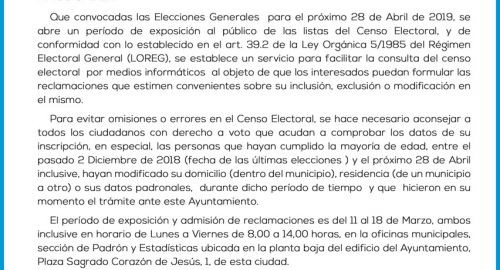 EDICTO LISTAS CENSO ELECTORAL - ELECCIONES GENERALES 2019
