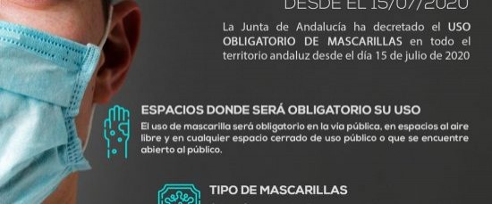 MASCARILLA OBLIGATORIA DESDE LAS 00:00 HORAS DE MAÑANA MIÉRCOLES 15 DE JULIO DE 2020