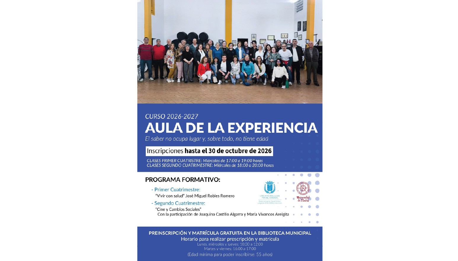 EL AYUNTAMIENTO VUELVE A APOSTAR POR EL AULA DE LA EXPERIENCIA DE LA UNIVERSIDAD DE HUELVA