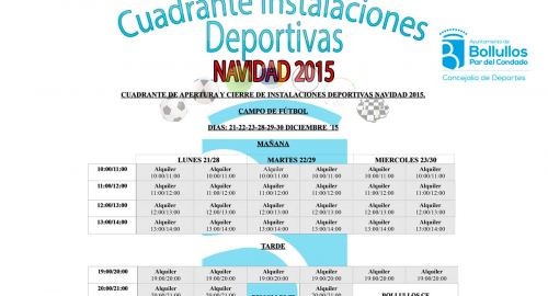 Horarios instalaciones deportivas municipales para las Navidades 2015