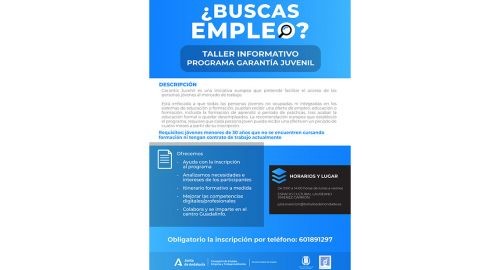 TALLER INFORMATIVO SOBRE EL PROGRAMA DE GARANTÍA JUVENIL PARA MENORES DE 30 AÑOS