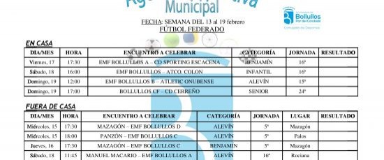 Agenda Deportiva Municipal del 13 al 19 de febrero de 2017