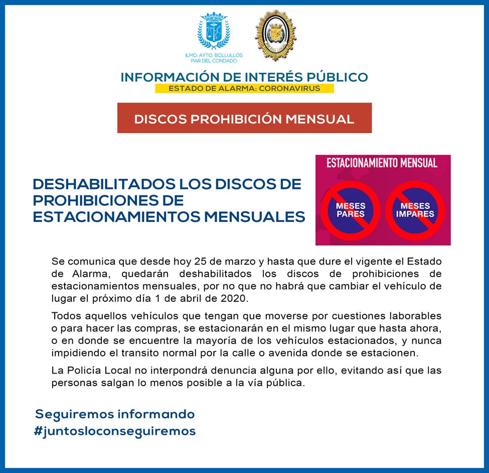 DESHABILITADOS LOS DISCOS DE PROHIBICIONES DE ESTACIONAMIENTOS MENSUALES