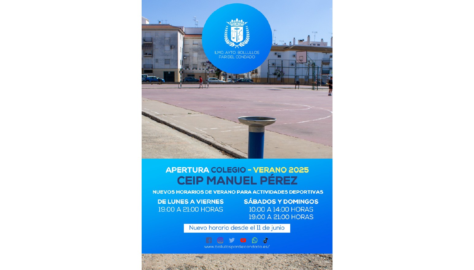 HORARIO APERTURA COLEGIO MANUEL PÉREZ PARA DEPORTE - VERANO 2025