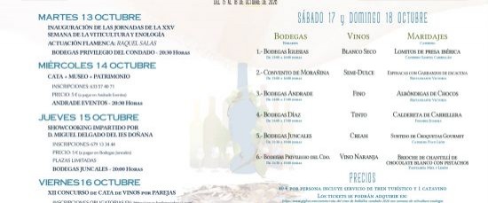 PROGRAMA DE ACTIVIDADES DE LA XXV EDICIÓN DE LA SEMANA DE LA VITICULTURA Y ENOLOGÍA
