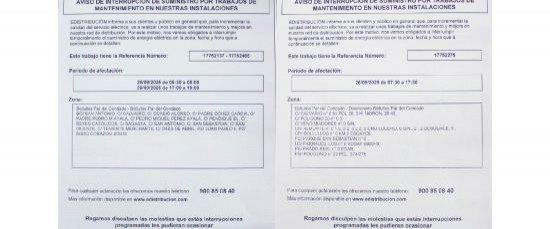 ENDESA AVISA DEL CORTE DE SUMINISTRO ELÉCTRICO PARA EL VIERNES 26 DE SEPTIEMBRE