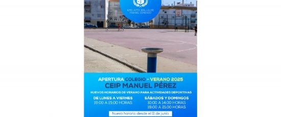 HORARIO APERTURA COLEGIO MANUEL PÉREZ PARA DEPORTE - VERANO 2025