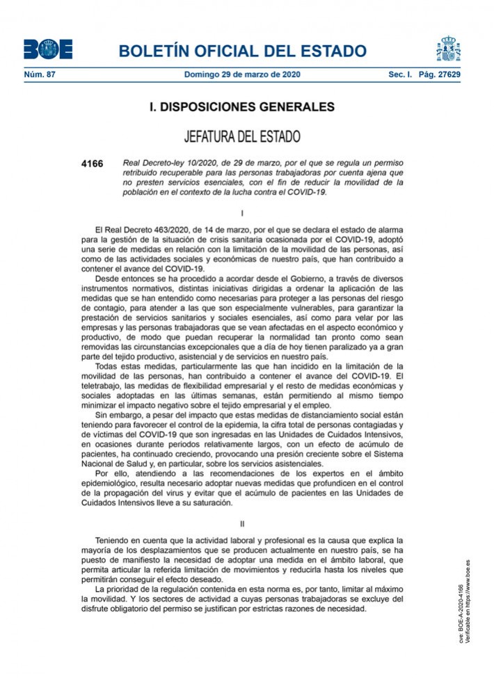 REAL DECRETO-LEY 10/2020- PERMISO RETRIBUIDO RECUPERABLE NO PRESTEN SERVICIOS ESENCIALES
