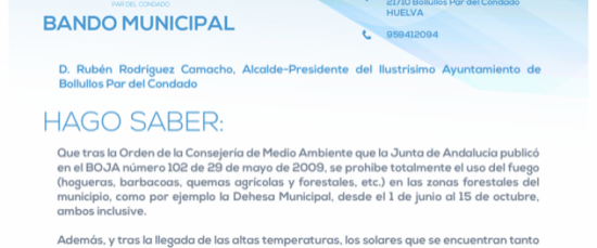 BANDO SOBRE PROHIBICIÓN DE FUEGOS Y LIMPIEZA DE SOLARES