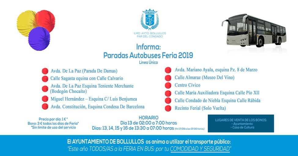 YA A LA VENTA LOS BONOS DE AUTOBUSES PARA LA FERIA 2019