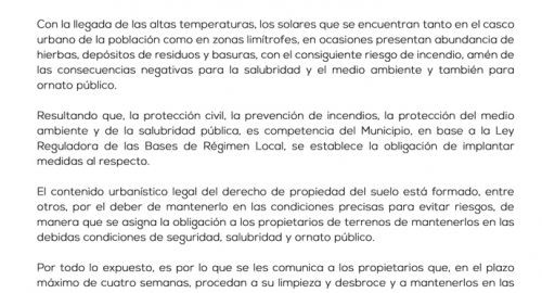 BANDO MUNICIPAL LIMPIEZA SOLARES 2019