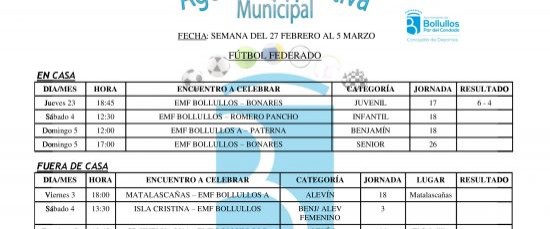 Agenda deportiva municipal del 27 de febrero al 5 de marzo