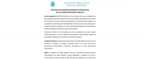 PROGRAMA DE PRIMERA EXPERIENCIA PROFESIONAL EN LAS ADMINISTRACIONES PÚBLICAS