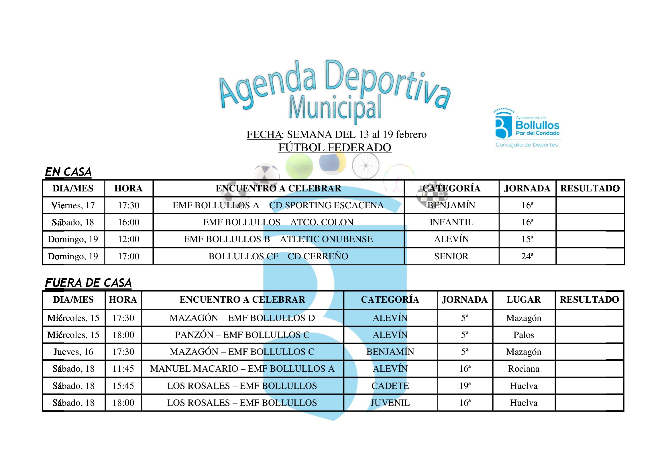 Agenda Deportiva Municipal del 13 al 19 de febrero de 2017