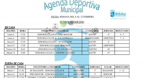 Agenda deportiva del 6 al 12 de febrero de 2017