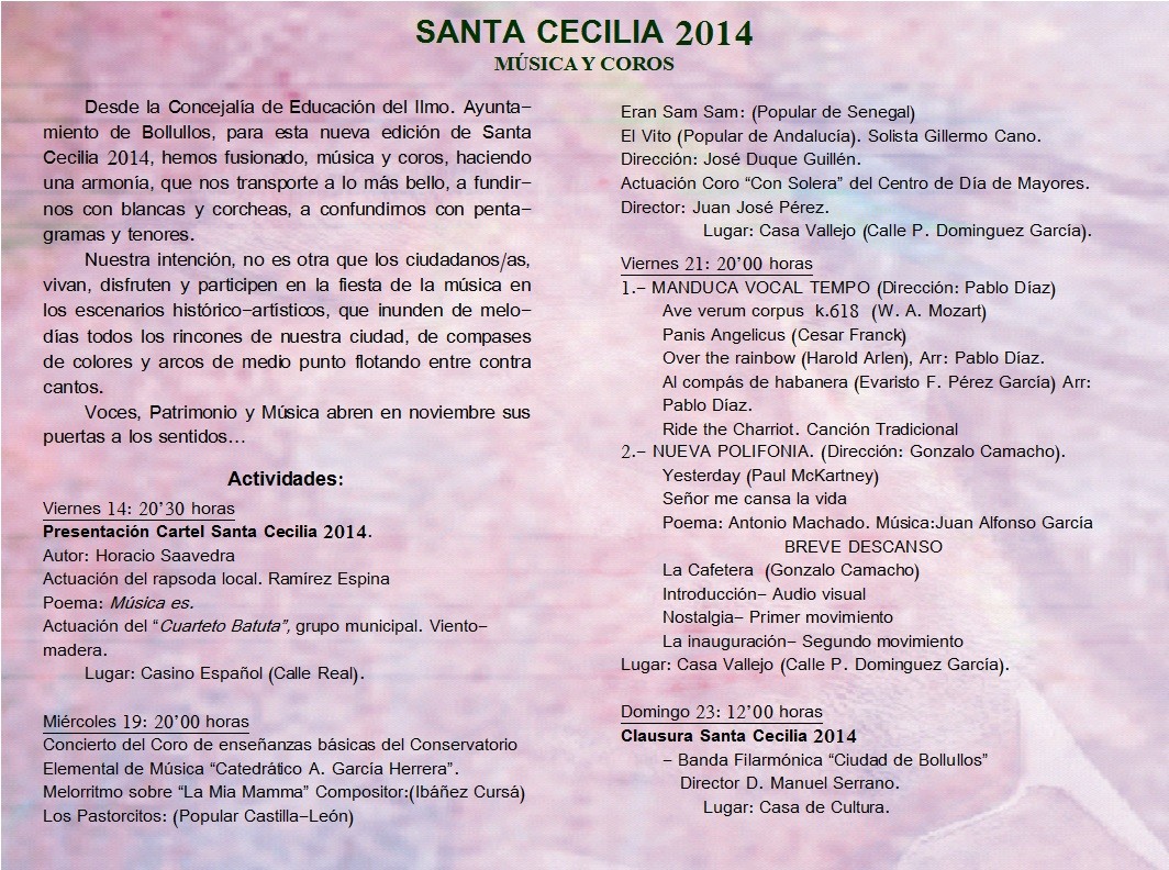 EL AYUNTAMIENTO ORGANIZA UNA SERIE DE ACTOS PARA SANTA CECILIA