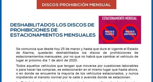 DESHABILITADOS LOS DISCOS DE PROHIBICIONES DE ESTACIONAMIENTOS MENSUALES
