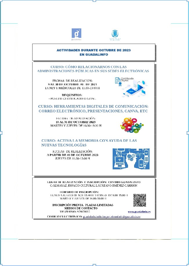 NUEVOS CURSOS EN GUADALINFO PARA OCTUBRE