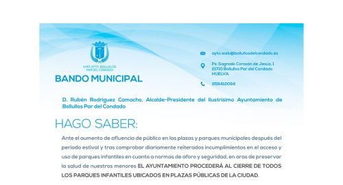 BANDO MUNICIPAL - CIERRE PARQUES INFANTILES EN BOLLULLOS