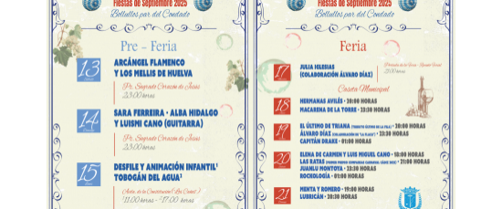 PROGRAMACIÓN DE CONCIERTOS DE LAS FIESTAS DE SEPTIEMBRE 2025