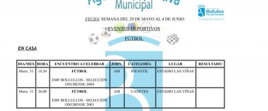 AGENDA DEPORTIVA DEL 29 DE MAYO AL 4 DE JUNIO