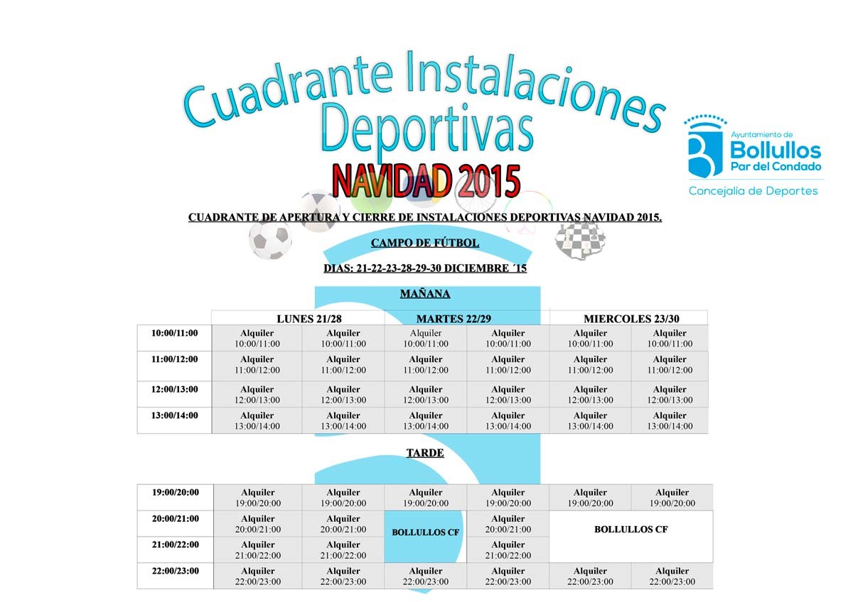 Horarios instalaciones deportivas municipales para las Navidades 2015