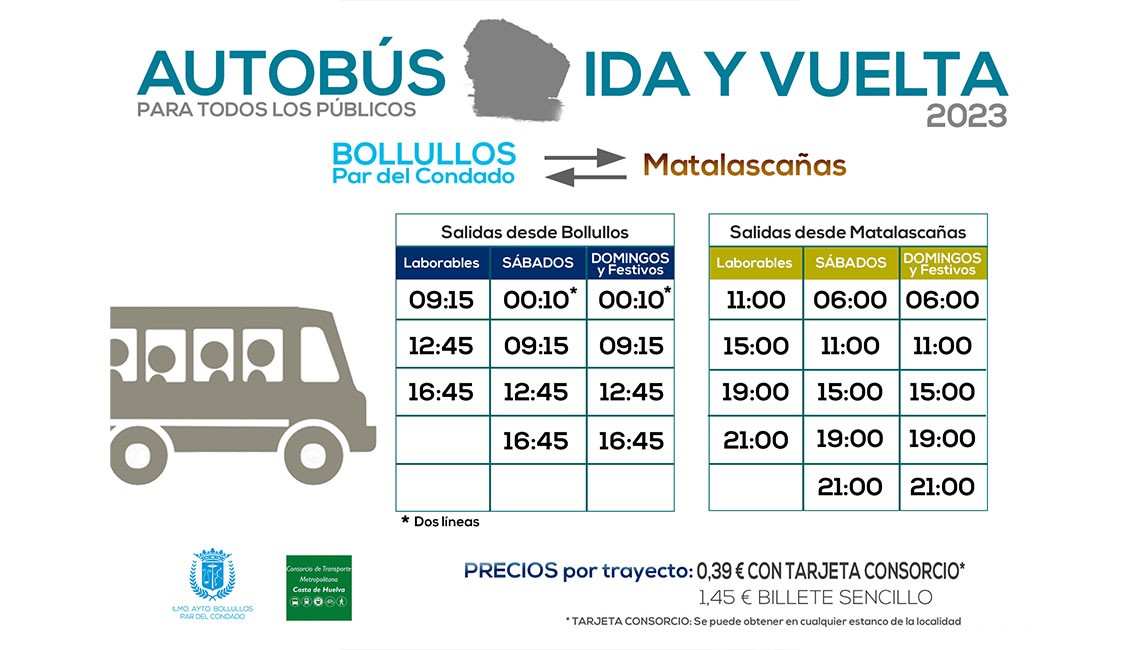 EL CONSORCIO INFORMA MODIFICACIONES EN EL HORARIO DE AUTOBÚS BOLLULLOS - MATALASCAÑAS