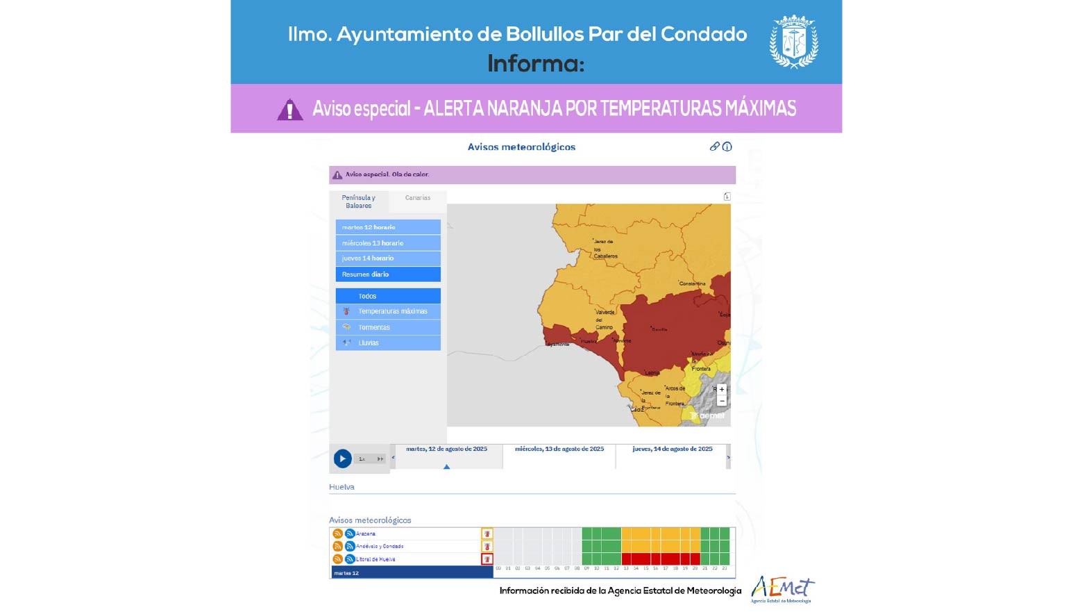 AVISO METEOROLÓGICO POR OLA DE CALOR EN EL CONDADO - Agosto 2025